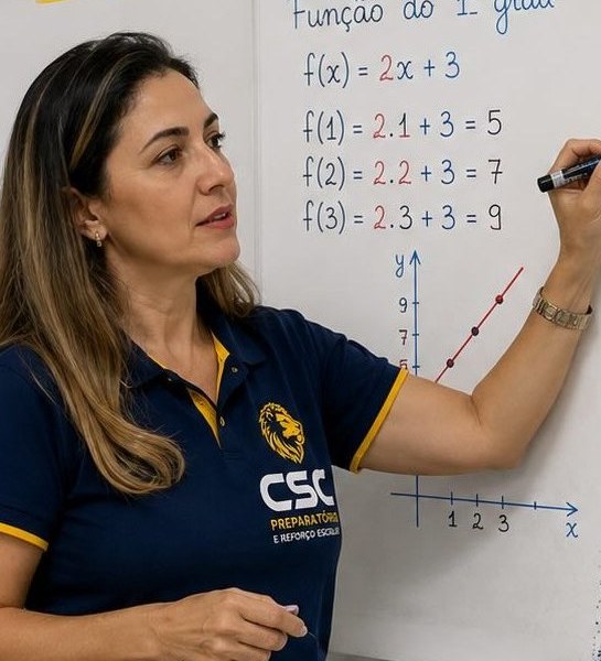 Professora do CSC durante aula de matemática no quadro